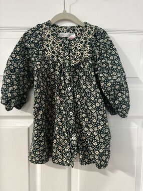 Zara Dark Green Floral Button-Down Tunic Dress